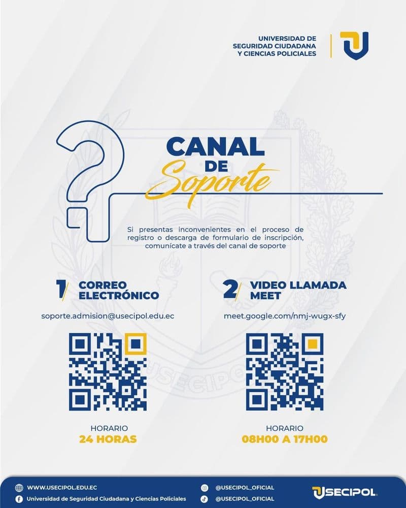 Ingresa a nuestro canal de soporte para cualquier duda que tengas referente a procesos e inscripción