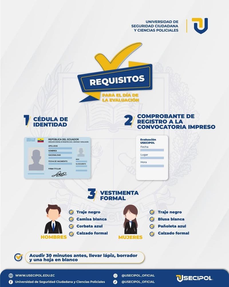 Requisitos necesarios para el día de evaluación